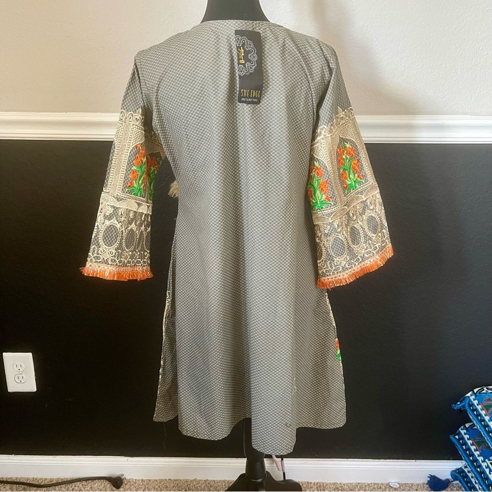 Pakistani Indian Festive Kurta Dress Style Casual Party Wear Full of Embroidery - Picture 3 of 8